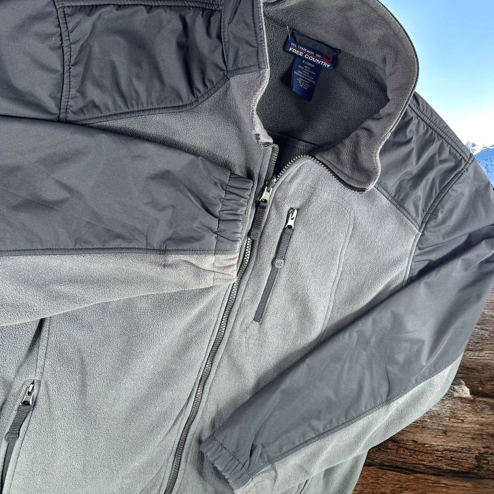 Free Country‎ Fleece Jacket Men XL Gray Full Zip Mock Neck Outdoor Activewear